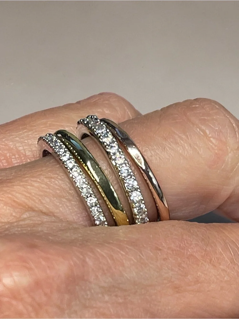 Mixed Metal Interlocking Multi Band Ring Pave Crystal Statement Ring Size 6.5